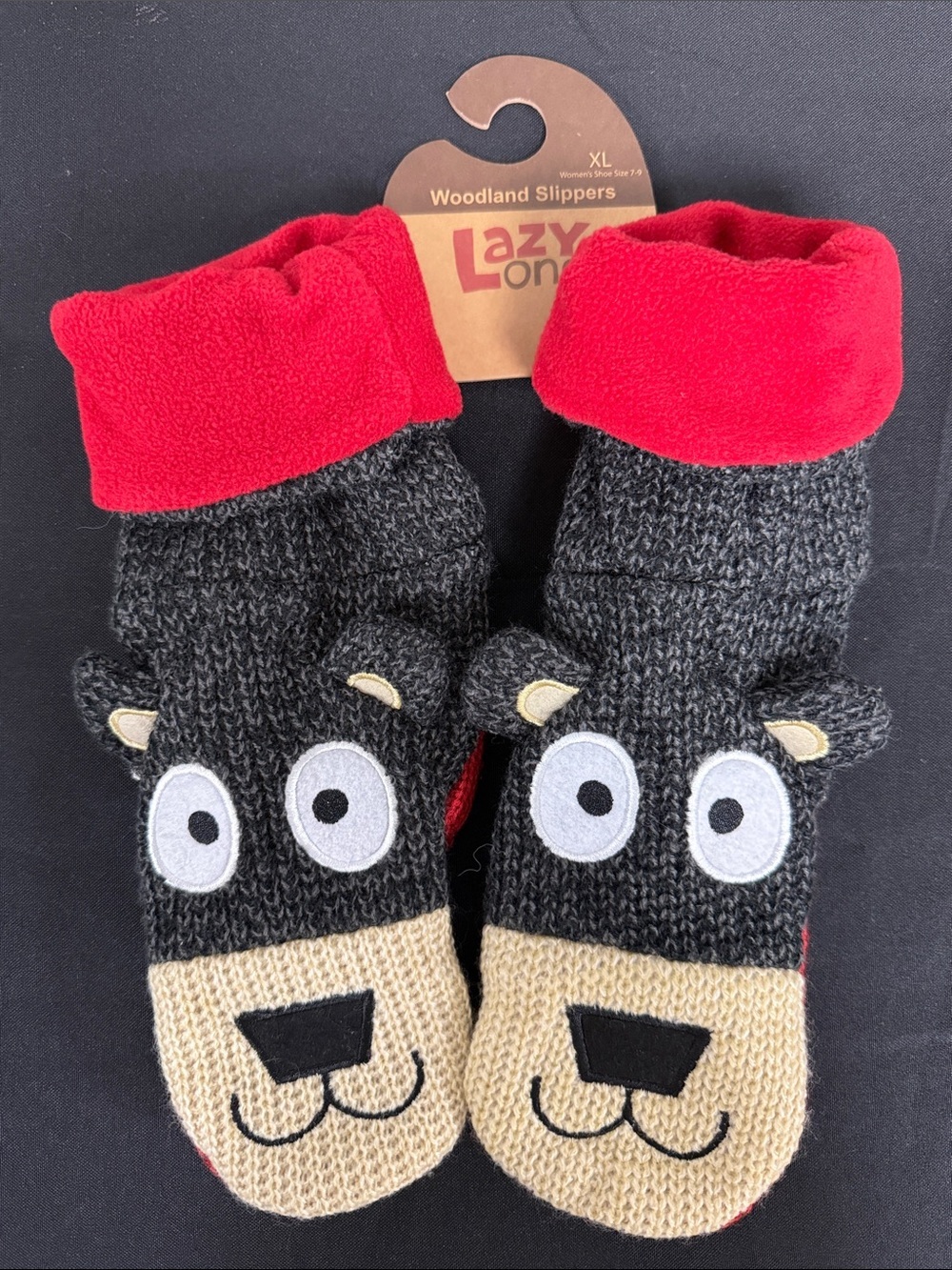 Lazy One Kids Red, Black & Cream Woodland Animal Slipper Socks